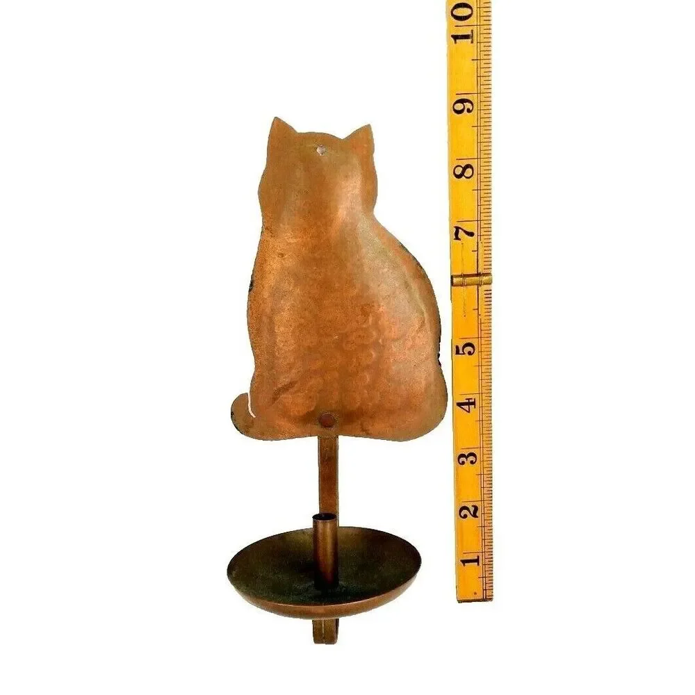 Vintage Roycroft Era Hammered Copper Wall Sconce Candle Holder Cat Silhouette